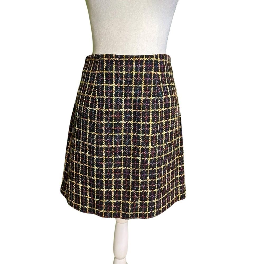 Hutch Windowpane Print Tweed Mini Skirt in Black & Multicolor Size XS